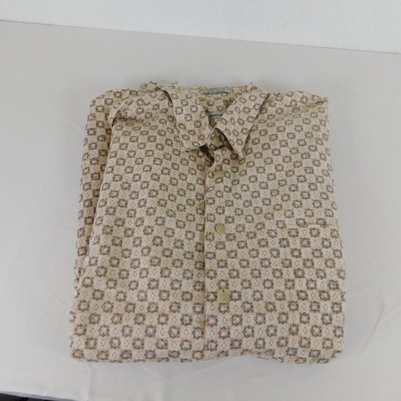 Burma Bibas Shirt Men Size L Beige Short Sleeve Point Collar Casual Button Up - Picture 2 of 10
